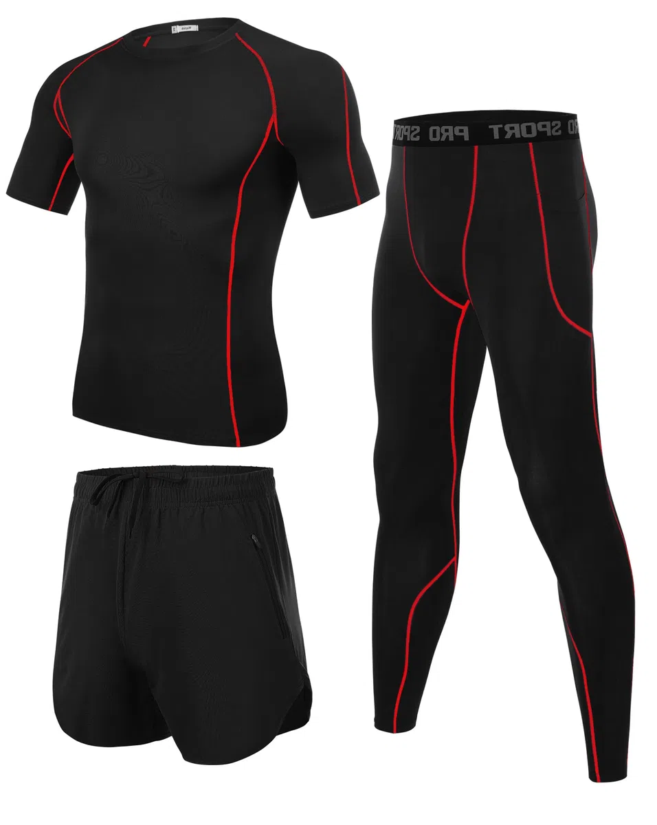 Ensemble Compression Homme Tenue Sport Fitness Maillot Serré Tee Shirt Compression Legging Pantalon Jogging Vêtement Running 3 Pièces S-XXL