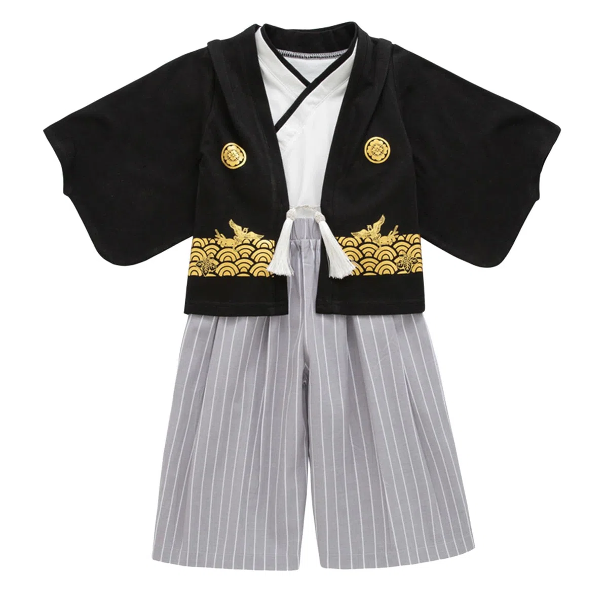 Generisch Costume de baptême 98 - Vêtements traditionnels - Kimono traditionnel - Pour garçon - En tissu noir - Pour enfant