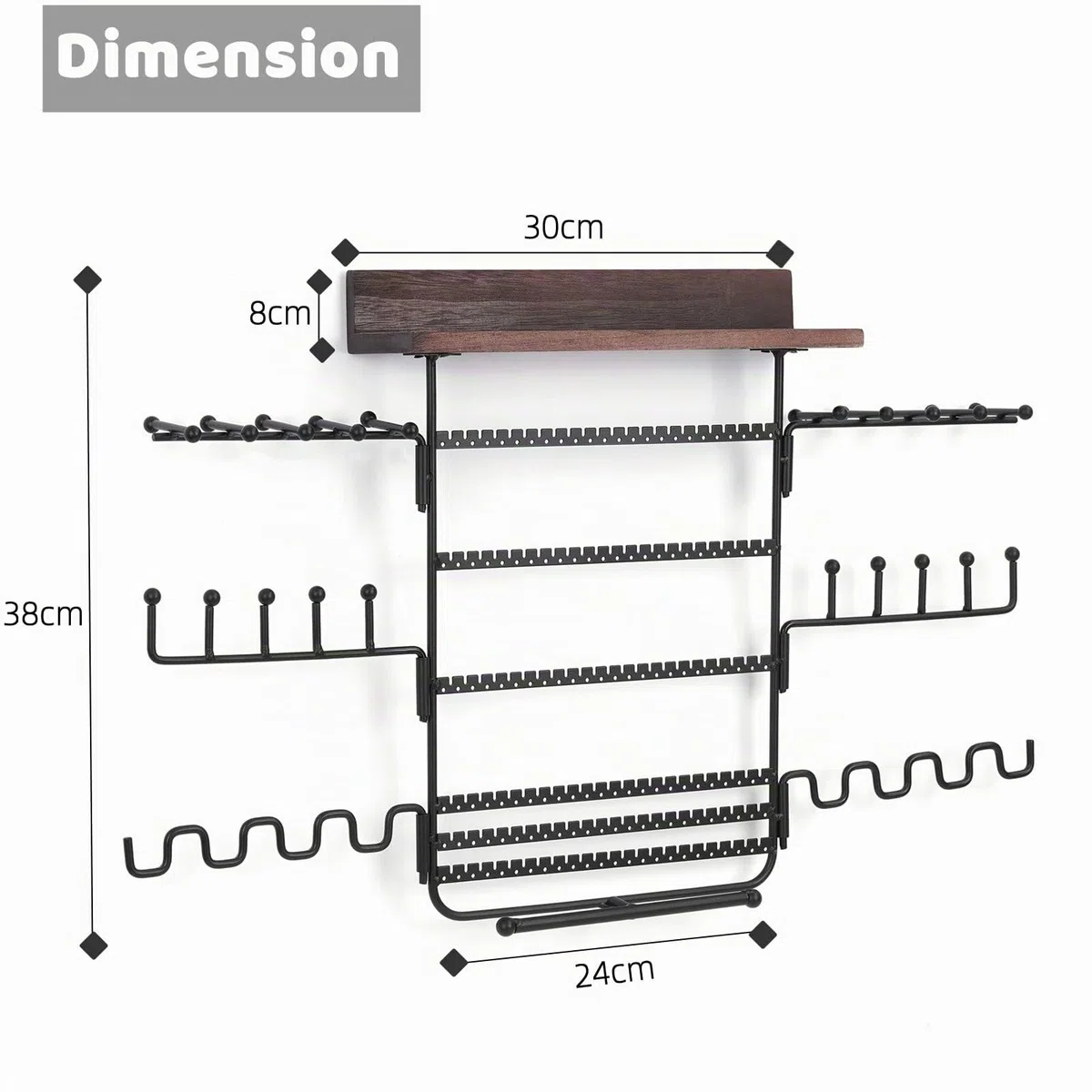 LONGBLE LBWH-28 Rangement de bijoux mural à suspendre pour colliers, boucles d'oreilles, bracelets, bagues, Rangement mural pour bijoux, Organiseur de bijoux Suspendu