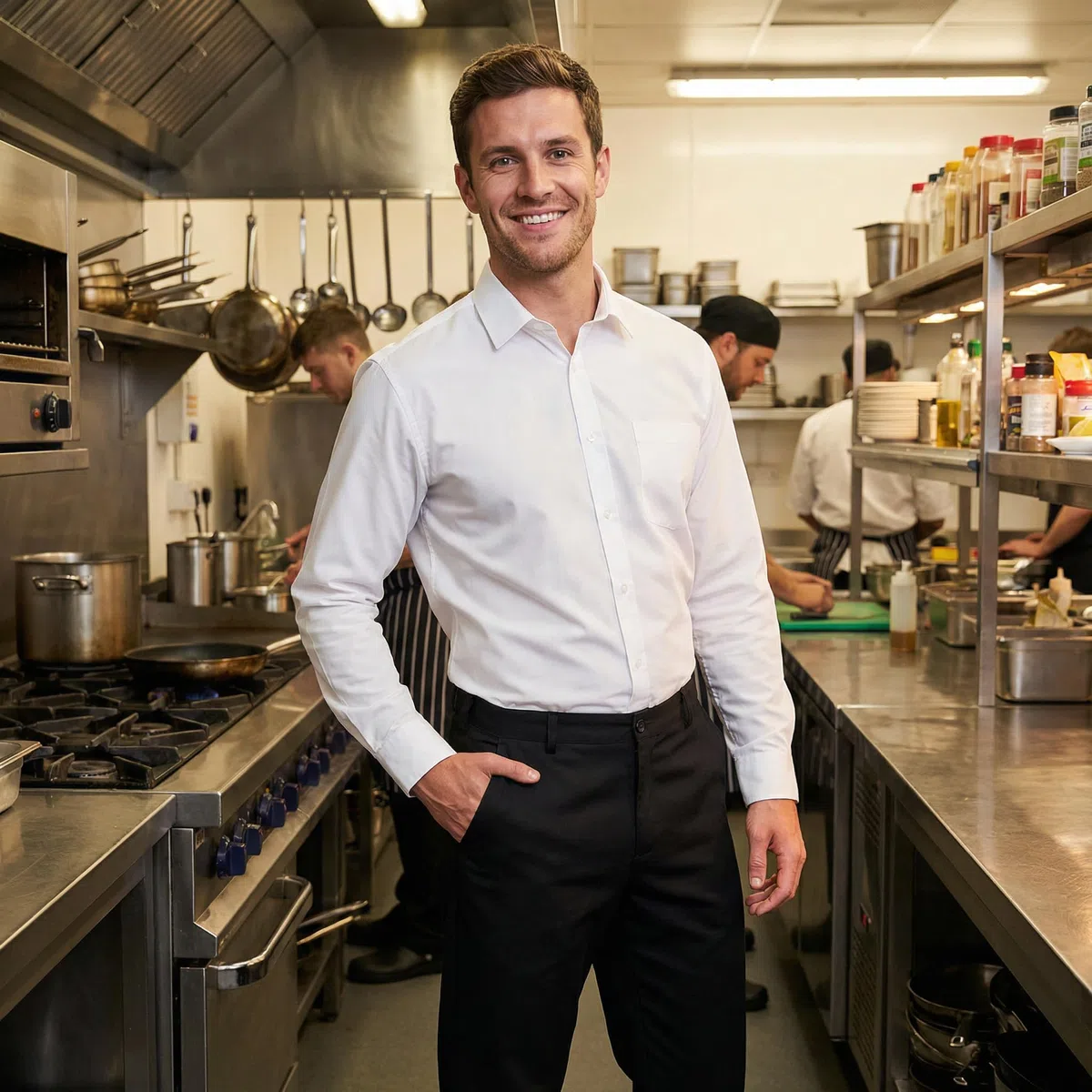 PALLTEX ARZAK Pantalon Cuisine Homme avec partielle Taille élastique Pantalon de Cuisine Homme Professionnel Conforme à la Norme en 13688