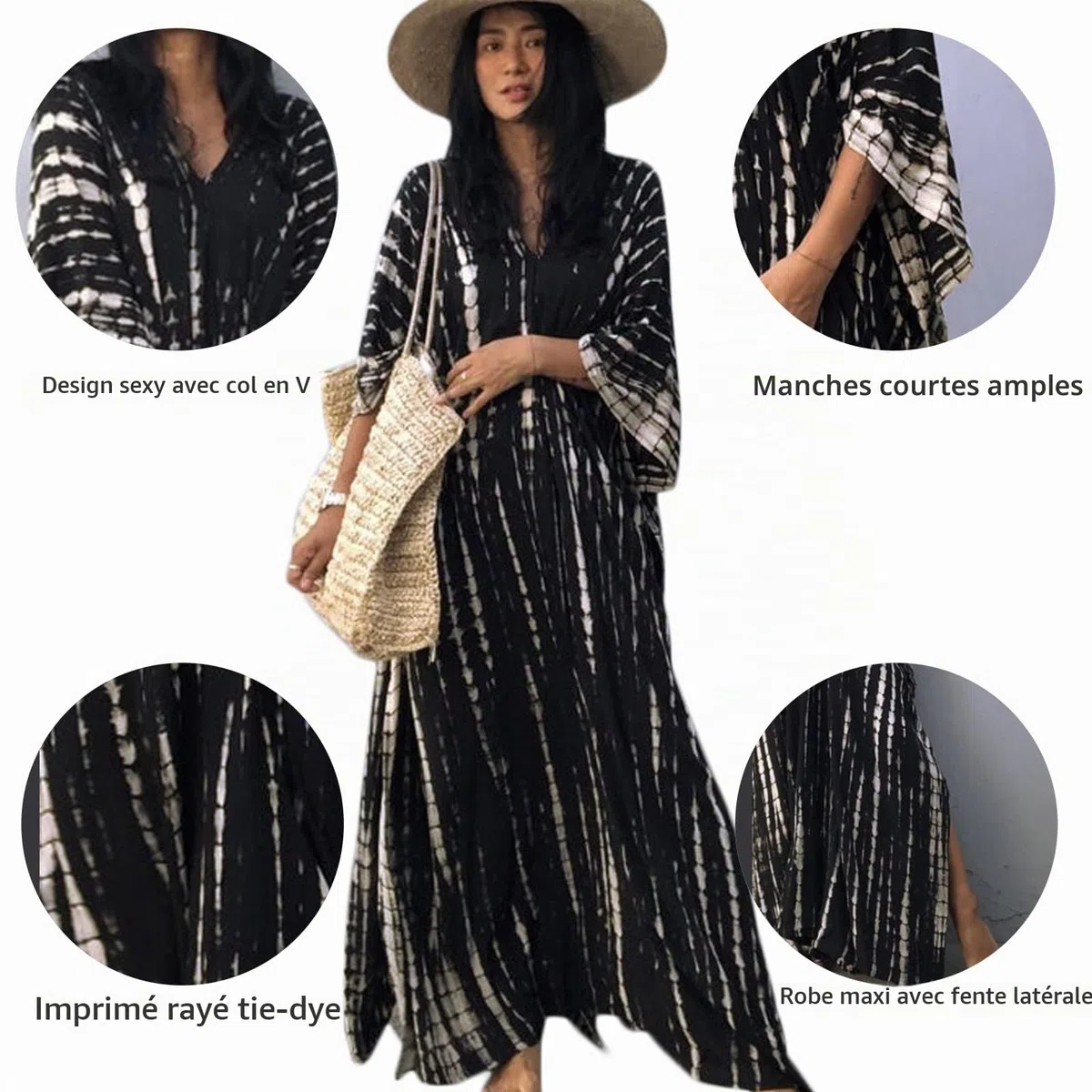 Femmes Robe de Plage Femme Longue Boheme Robe Maxi Fleur Kimono Bikini Cover-Up, Caftan Kaftan Pareos, Taille Unique