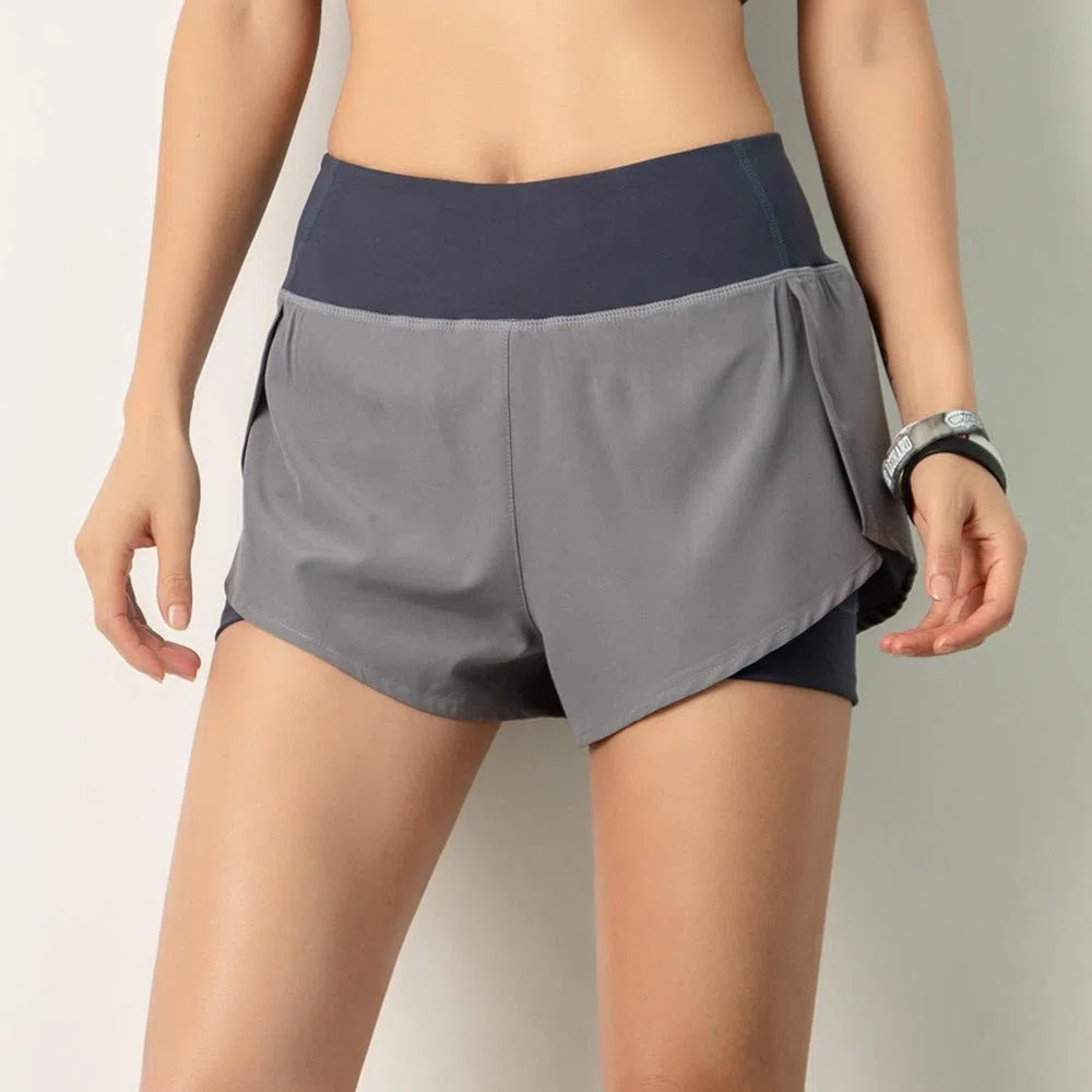 LIXADA Femmes 2-en-1 Short de Course avec Poche Large Ceinture Double Couche Doublure Couche de Couverture Sportswear pour Se prélasser Sport Yoga Athlétique d'entraînement