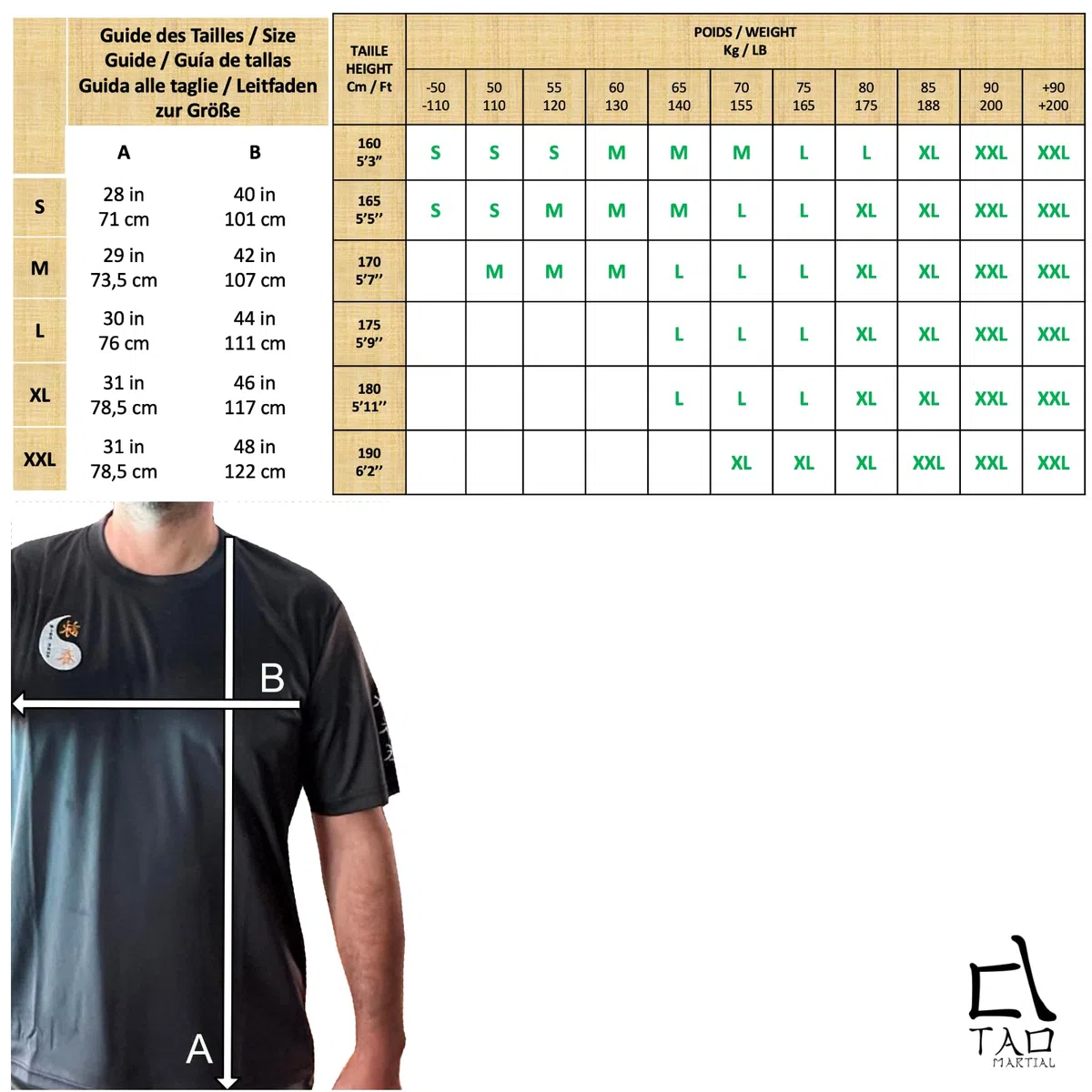 TAO Martial T-Shirt Wing Chun Kung Fu Tshirt Sport Quick Dry Léger Respirant