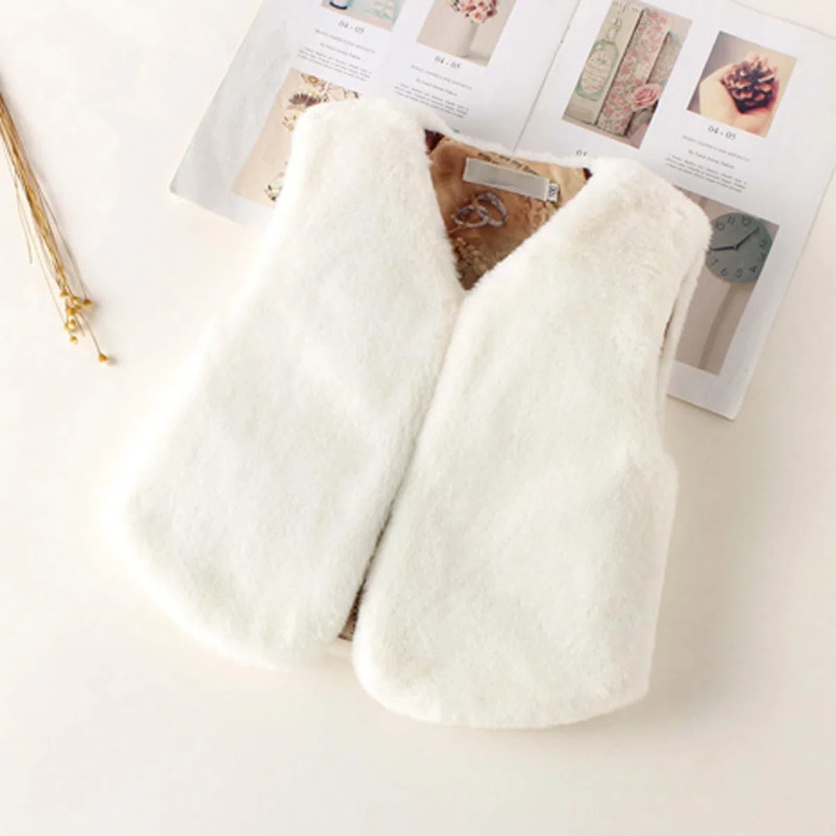 2026 Gilet polaire réversible pour enfants avec bordure en fourrure synthétique, veste d'hiver chaude sans manches pour garçons et filles