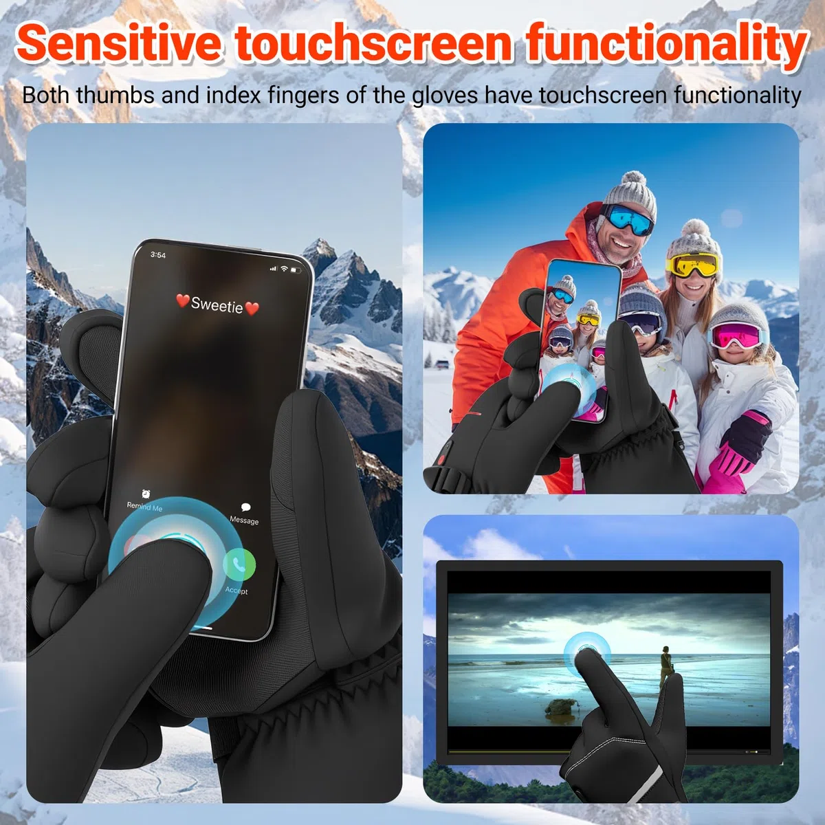 Gants Chauffants 7,4V à Chauffage Rapide pour Hommes et Femmes, 20000mAh Gants Chauffants Rechargeables, 3 Températures, Écran Tactile, Étanches, Antidérapants, Adaptés à l'hiver
