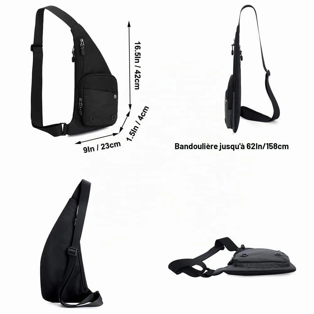 A-QMZL Sac à bandoulière pour homme et femme - Sac de poitrine fin et antivol - Imperméable et léger - Plusieurs poches - Sac à bandoulière pour voyage, sport, randonnée