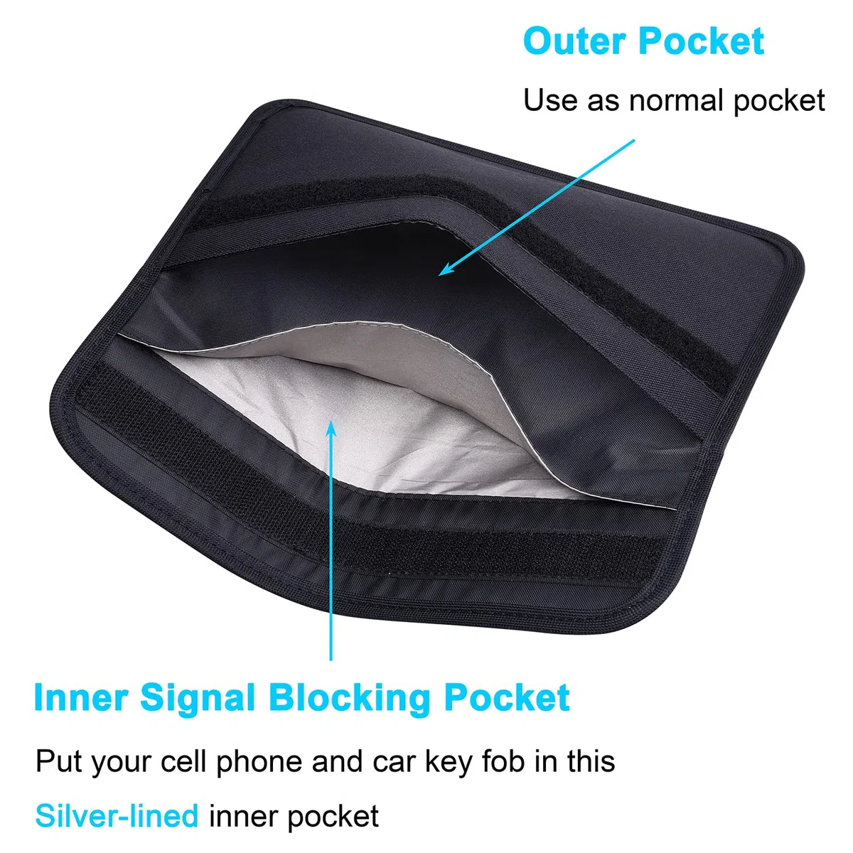 Wisdompro Faraday Sac de blocage de signal RFID, pochette de protection pour téléphone portable et clé de voiture, protection de la vie privée, anti-suivi, anti-espionnage – noir, format L
