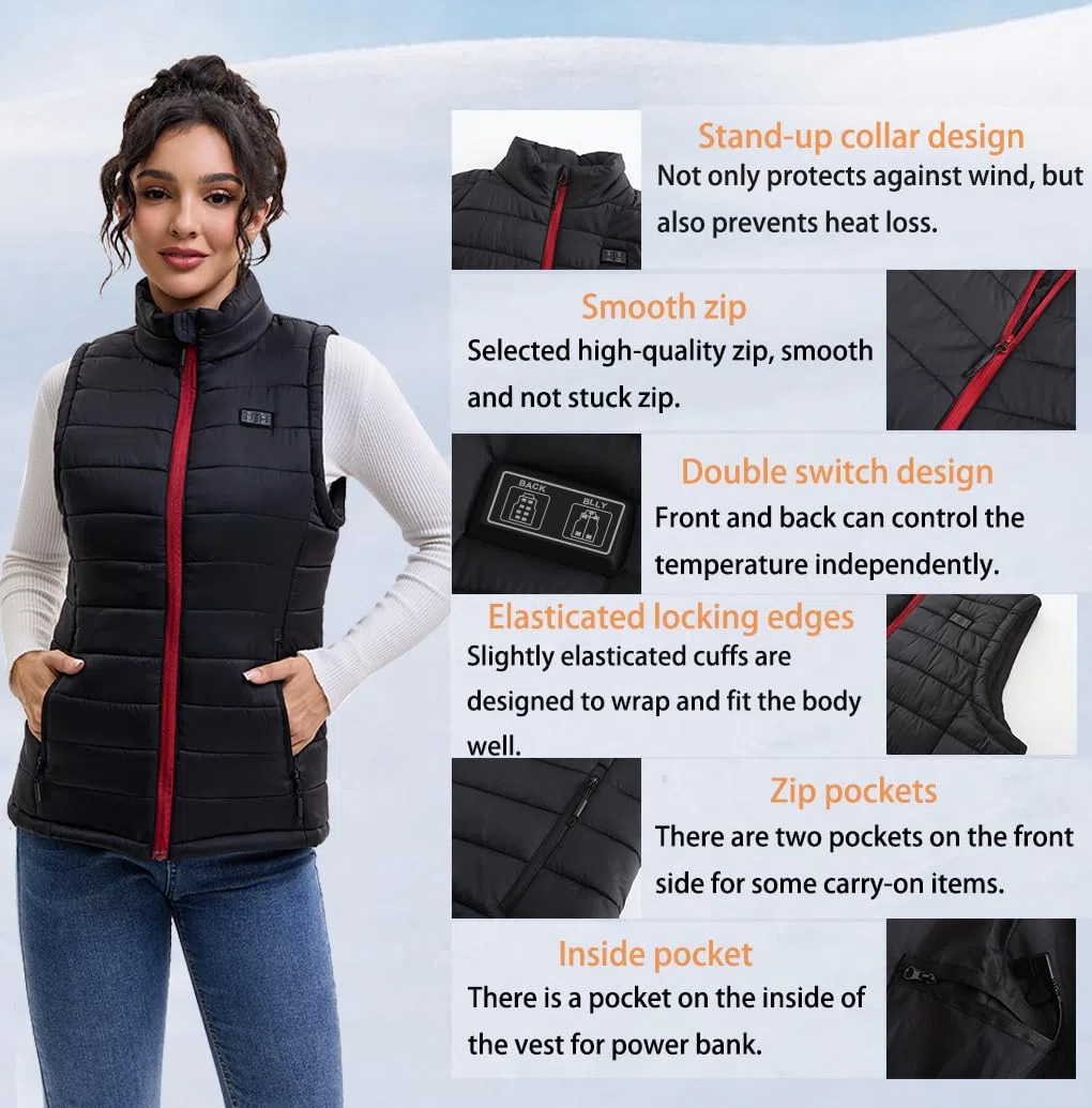 Gilet Chauffant Femme, Veste Chauffante Femme avec Batterie incluse avec 13 zones, Veste Chauffante Électrique USB Vêtement