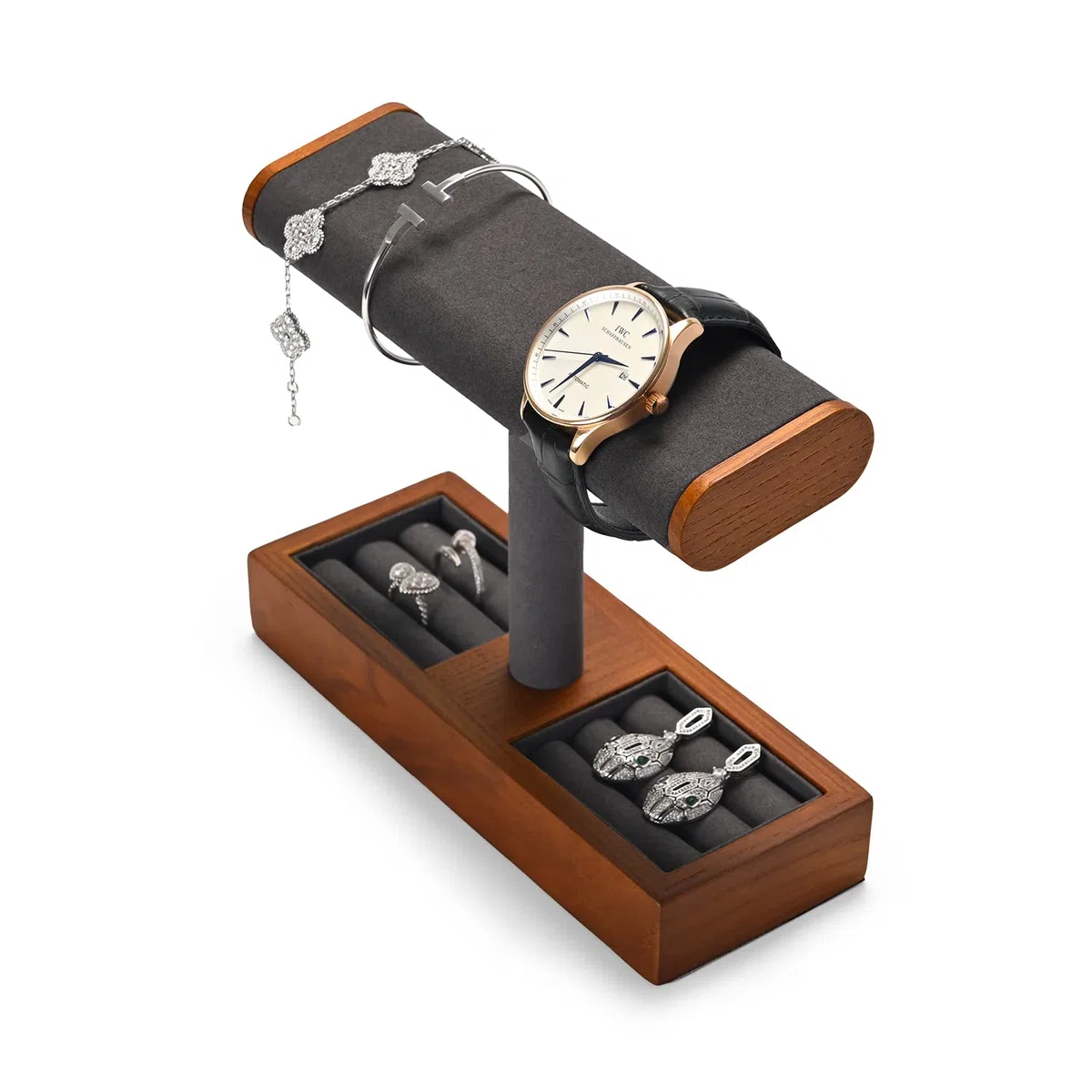Oirlv Multifonctionnel Bois Massif Support Montre,Porte Montre,Watch Stand Pour Organisateur de Bijoux Bague(Gris Foncé)