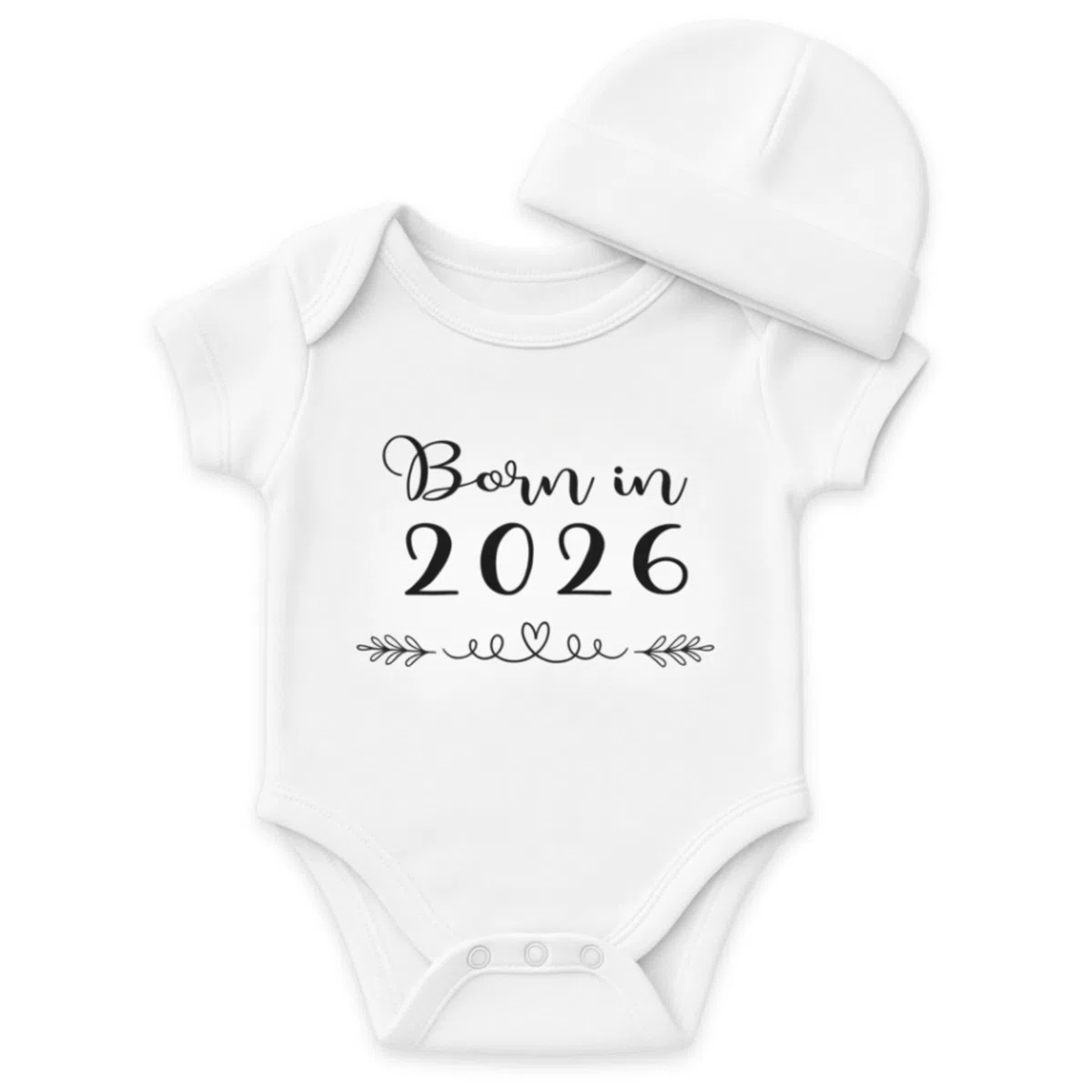 Ensemble Bébé Born in 2026" Body + Bonnet – Cadeau de Naissance Original, Baby Shower, Noël | Nouveau-né | Présenté dans une Boîte Kraft Prêt à Offrir