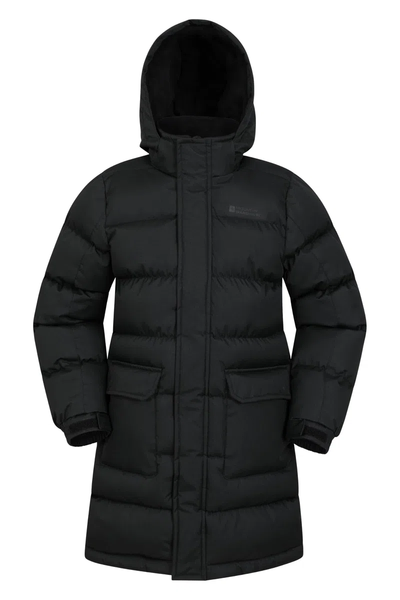 Mountain Warehouse Doudoune synthétique Longue résistante à l'eau pour Enfant - Poches zippées et Capuche Amovible - Idéal pour Le Camping de Printemps, l'extérieur