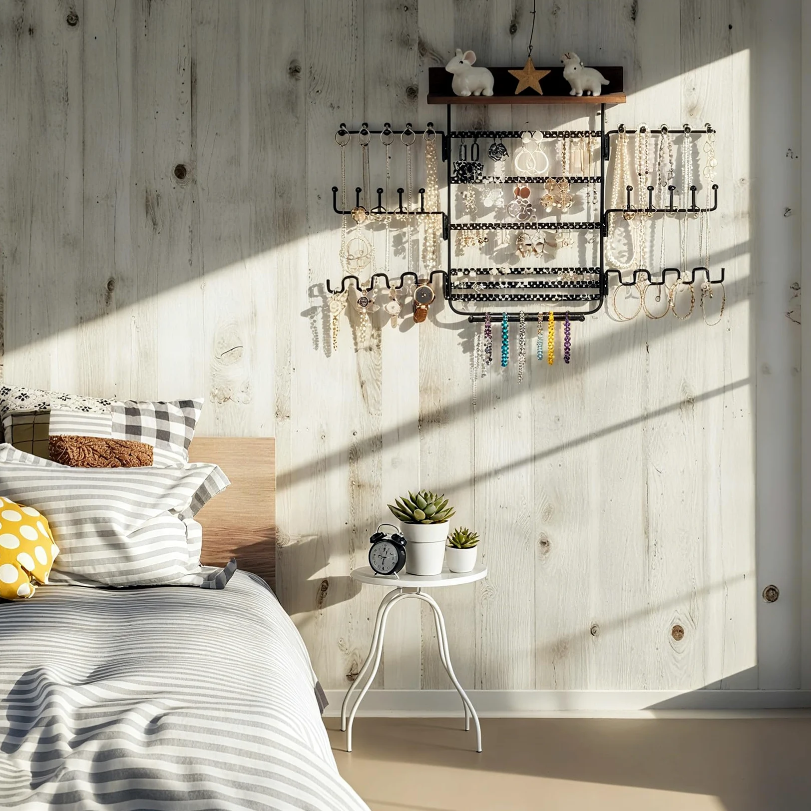 LONGBLE LBWH-28 Rangement de bijoux mural à suspendre pour colliers, boucles d'oreilles, bracelets, bagues, Rangement mural pour bijoux, Organiseur de bijoux Suspendu