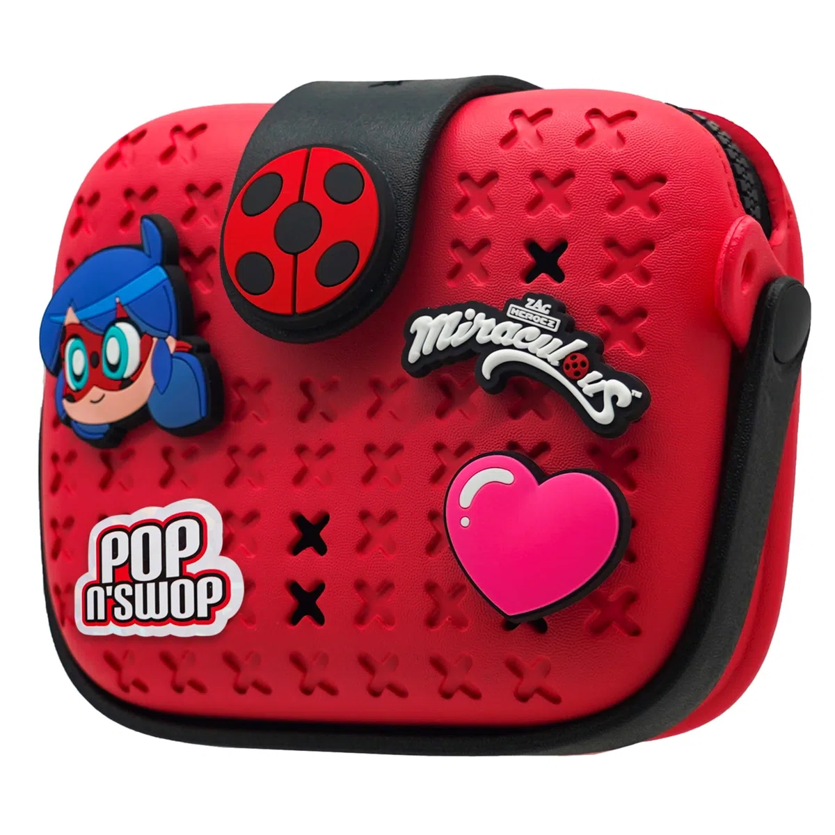 Miraculous Ladybug - Pop n' Swop - Sac à Main pour Enfants, avec 4 Badges à Clipser, Anse et Fermeture éclair, Sac léger, Durable et imperméable