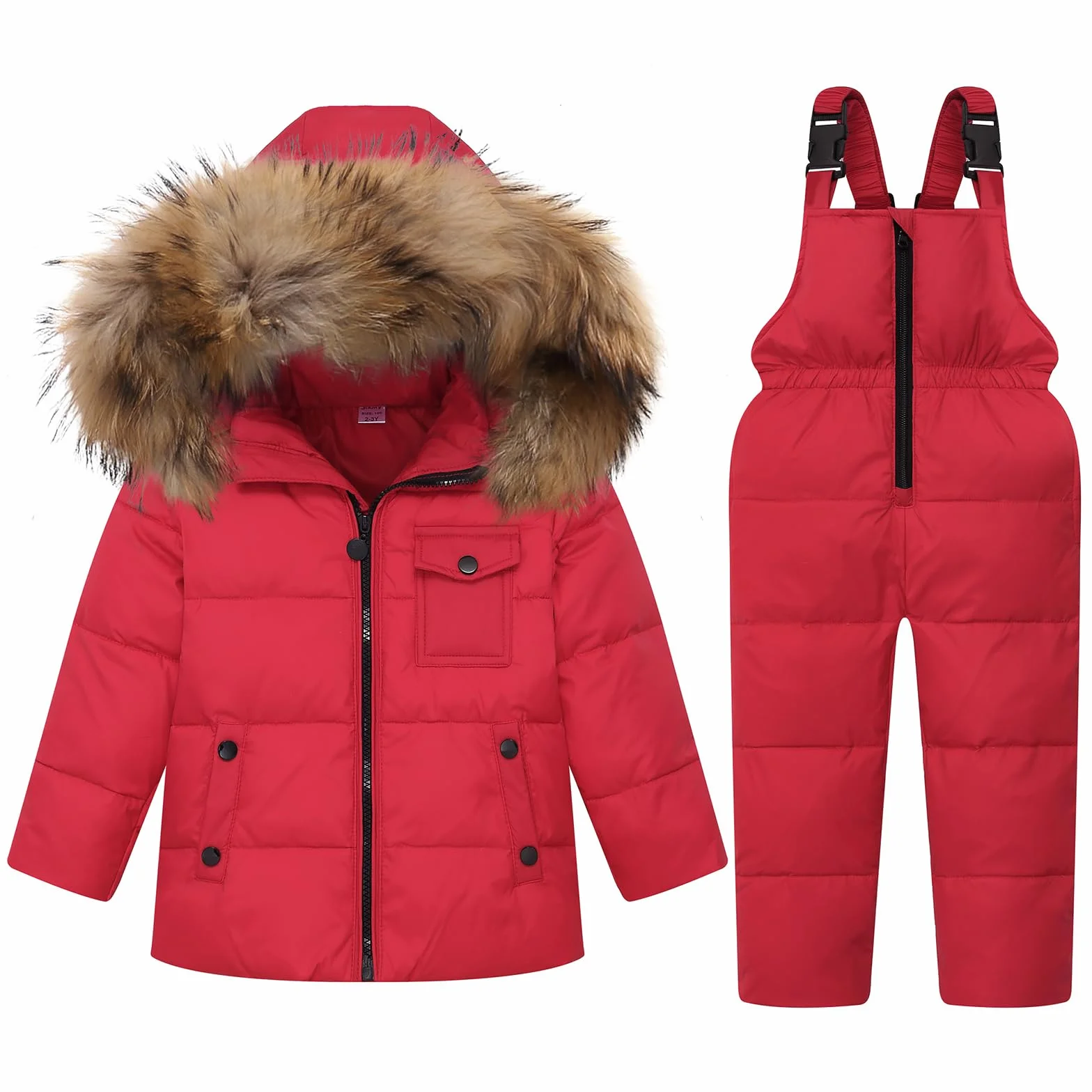 JiAmy Combinaison de Neige Fille Garçon Doudoune à Capuche + Pantalons de Ski Enfant 2PCS Ensemble de Ski Bébé Manteau de Duvet Salopettes de Ski Hiver Veste Snowsuit, Rouge 18-24 Mois