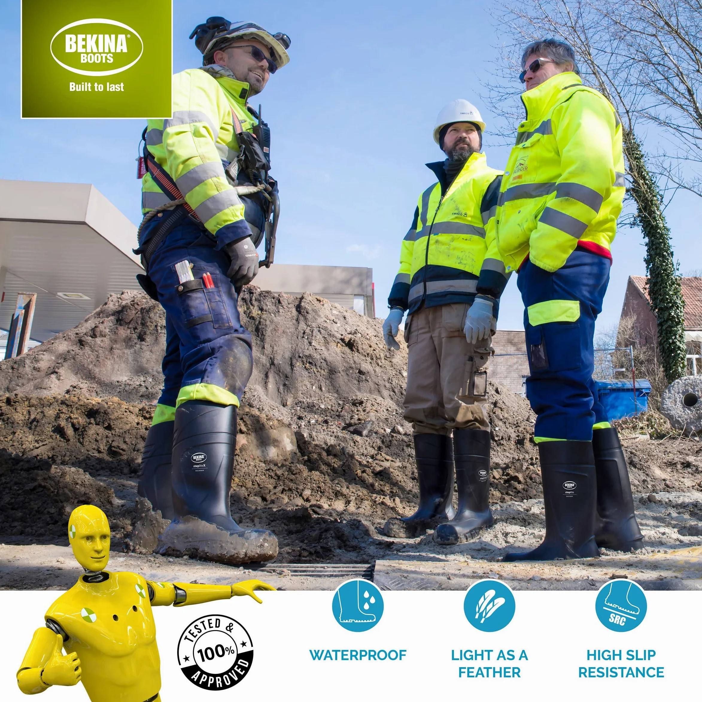 Bekina Bottes de sécurité Robustes pour Les Hommes Non-métallisées, légères, idéal pour l'industrie, la Construction de Route, Noire, EU 42