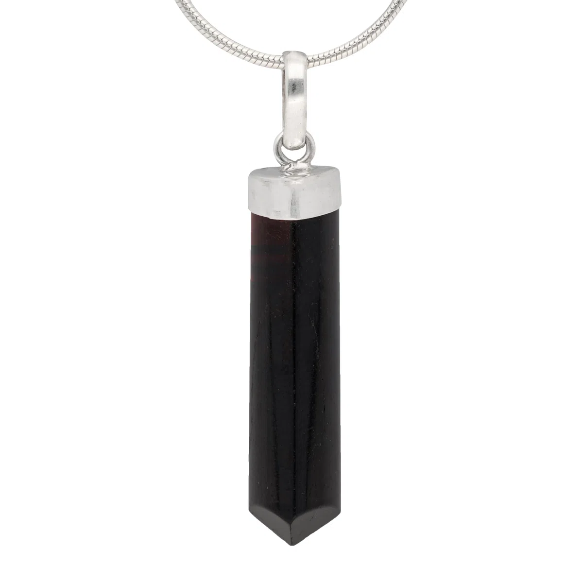 Lebensquelle Plus Tourmaline noire/pointe polie Schorl | Pendentif élégant en pierre précieuse | Capuchon en argent 925 + œillet, Acier inoxydable, Tourmaline