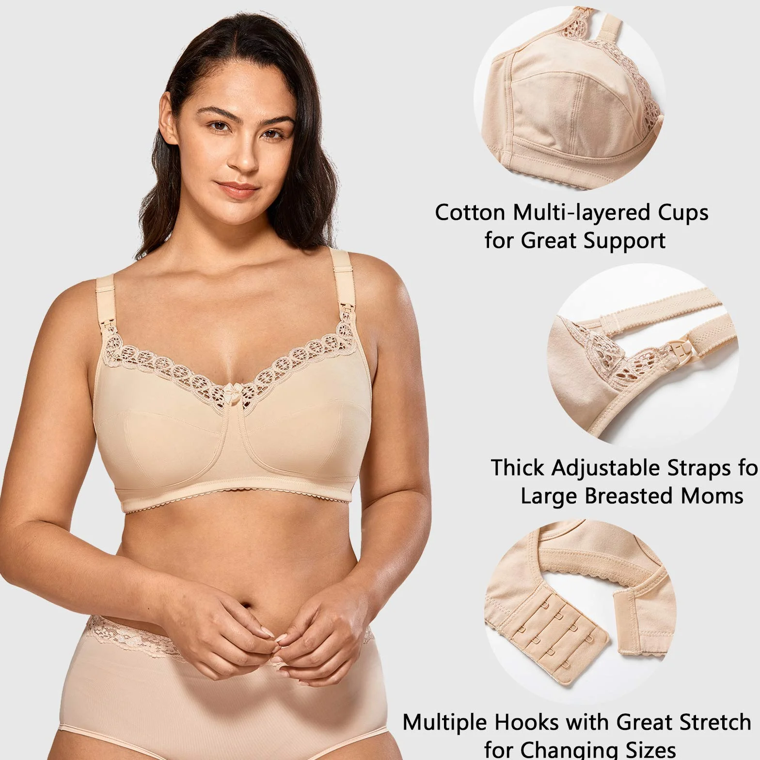 Gratlin Femme Soutien-Gorge d'allaitement en Coton Grande Taille sans Armature