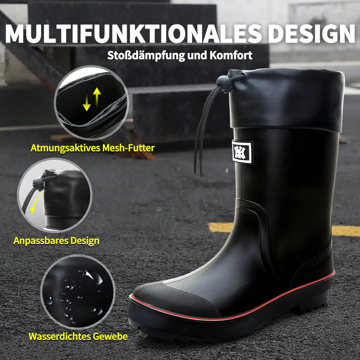 Bottes Caoutchouc Homme Botte Bottes de Pluie Bottes Jardin Rain Boots Jardinage Bottines