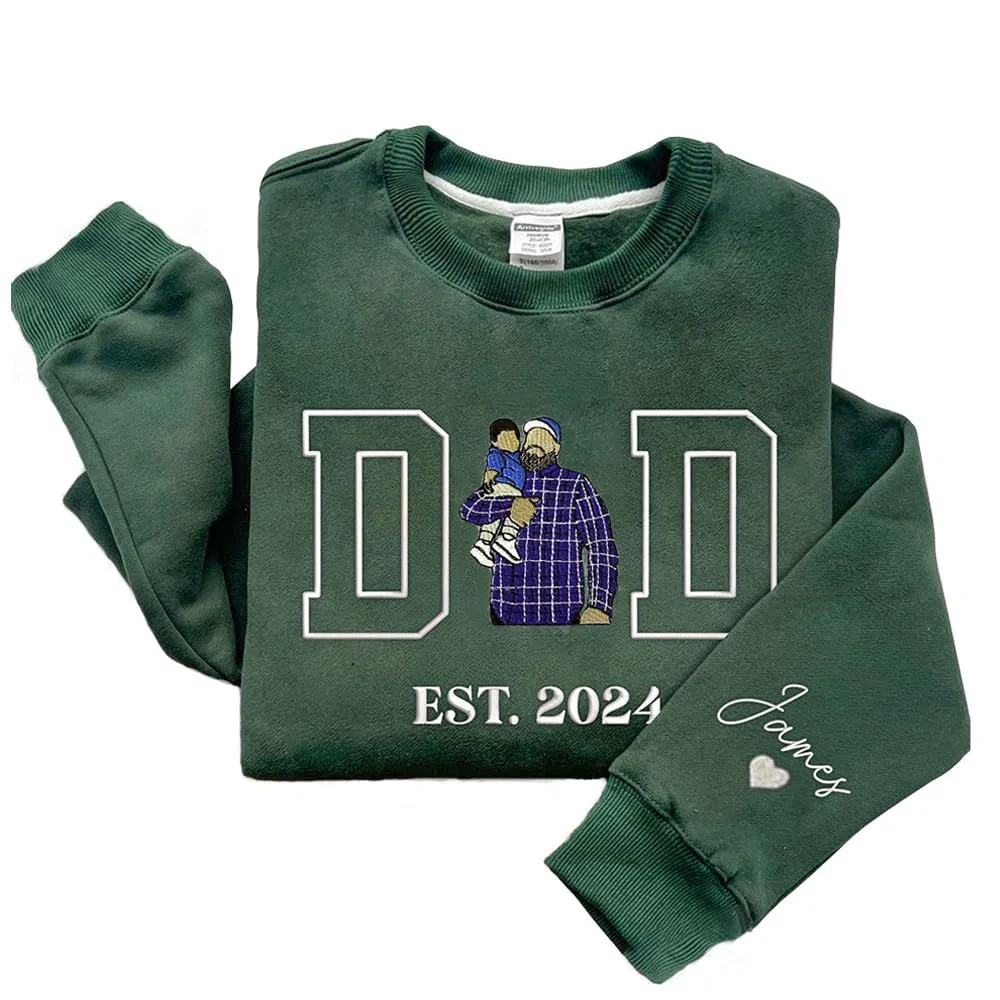 Sweatshirt Personnalisé avec Broderie pour Papa,Créez Votre Propre Sweat à Capuche Portrait de Photo,Cadeau pour Nouveau Papa, Grand-père, Meilleur Dad| Cadeaux pour Mari, Anniversaire