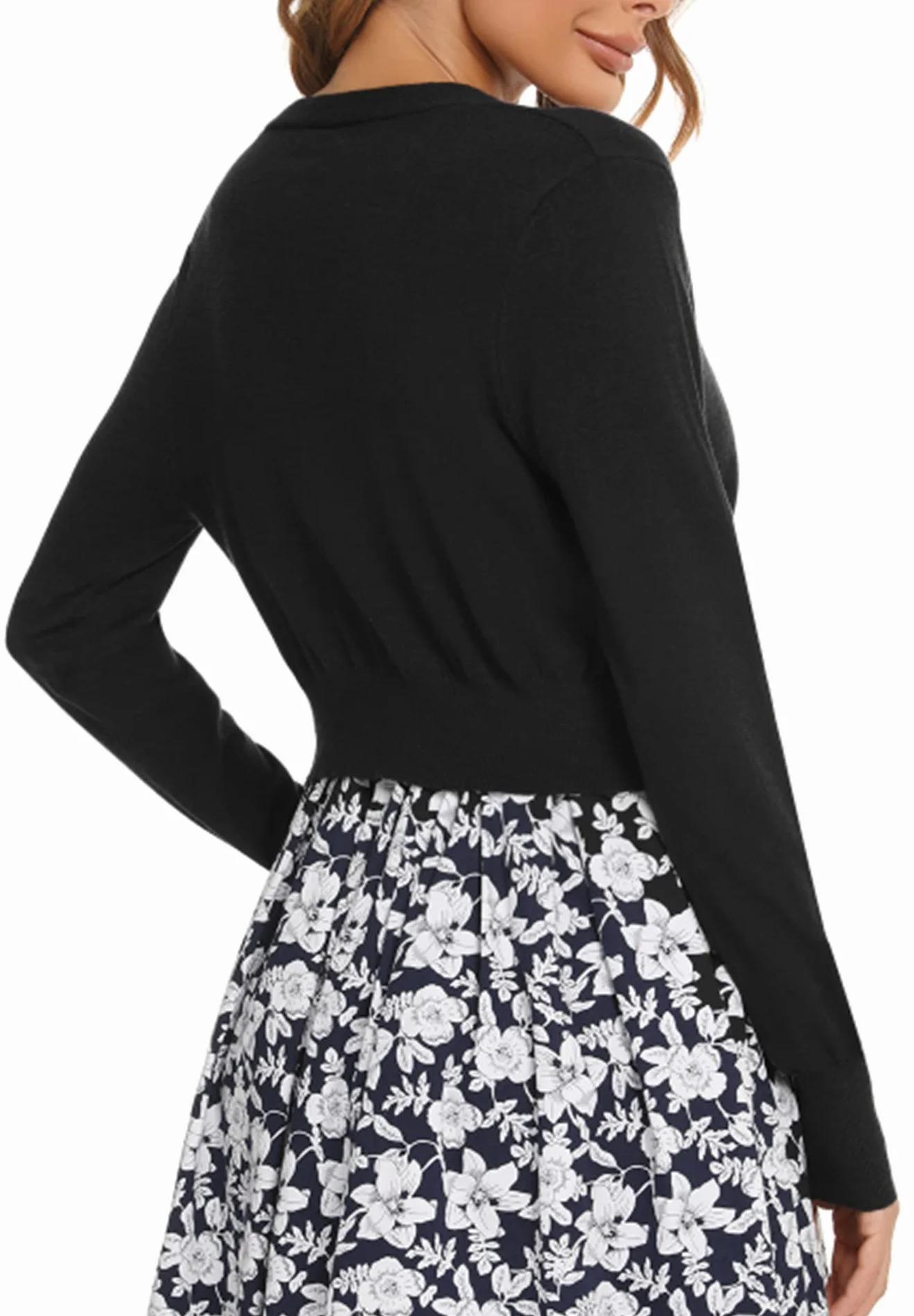Boléro Femme Tricot Gilet Court Veste Cardigan Bouton Manches Longues pour Robe T Shirt Bretelle Soirée Fête Décontracté Chic Elégante