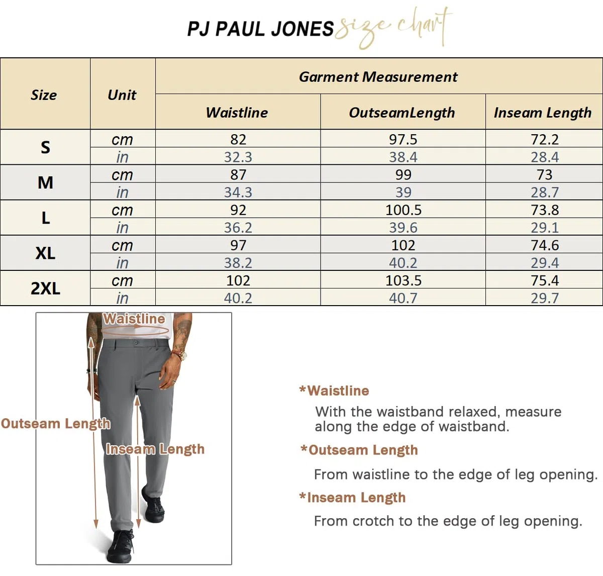 PJ PAUL JONES Pantalon de travail décontracté à taille élastique pour homme