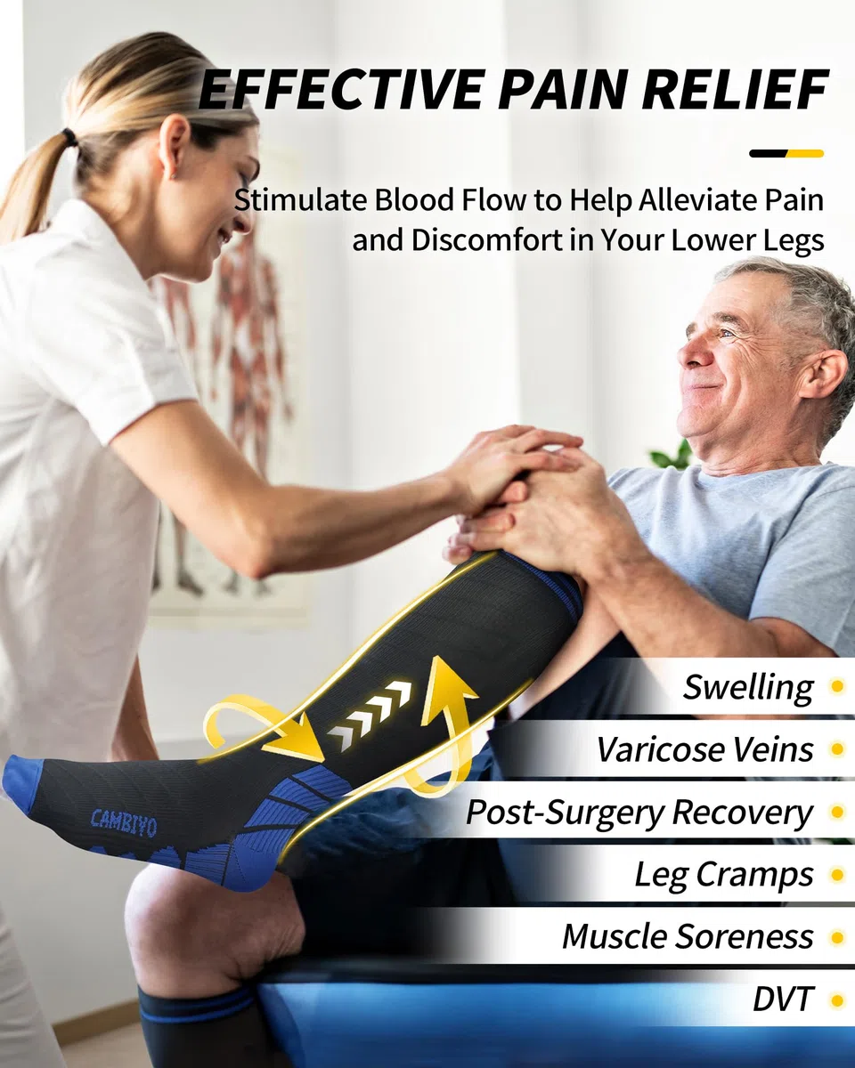 CAMBIVO Bas de Contention Femme Homme 3Paires, Chaussettes de Compression 20-30mmHg, Chaussette Contention Classe 2, pour Circulation Sanguine, Course a Pied, Voyage Avion, Sport, Running, Infirmiere