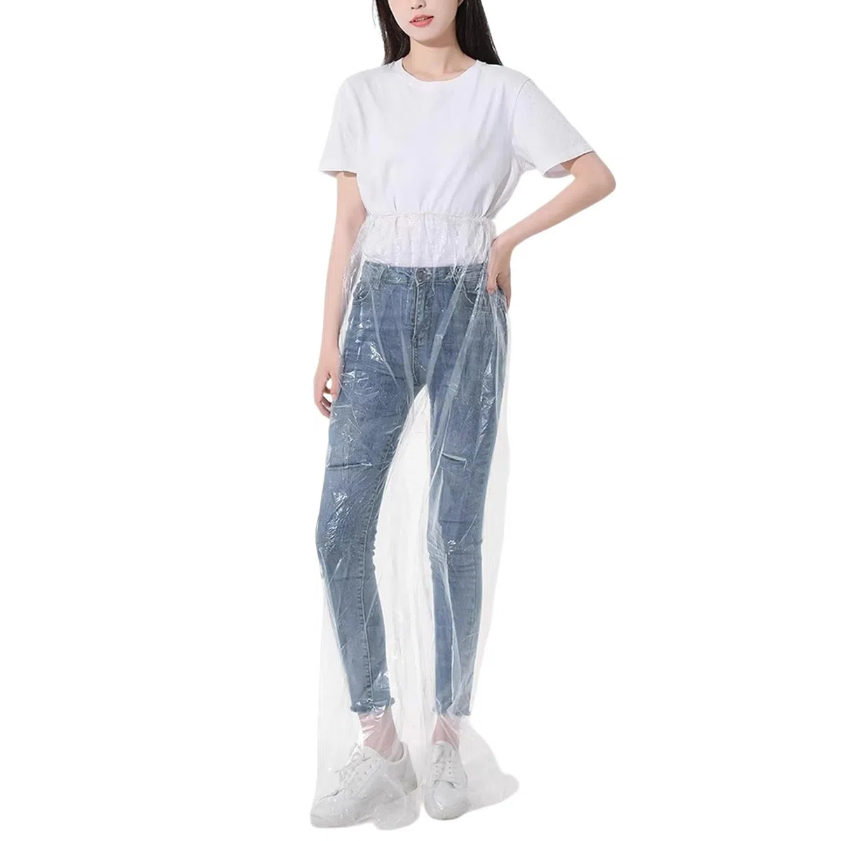 Lot de 10 Pantalons de Pluie Jetables Unisexes Adultes ImperméAbles en PE avec Couvre-Chaussures Intégrés pour Activités De Plein Air,Blanc