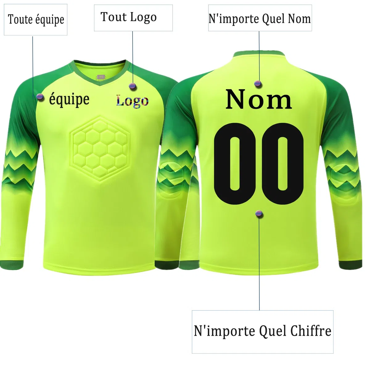 Gardien Foot Enfant Garçon Adultes Maillot Gardien Personnalisé avec Votre Nom Numéro de Logo D'équipe