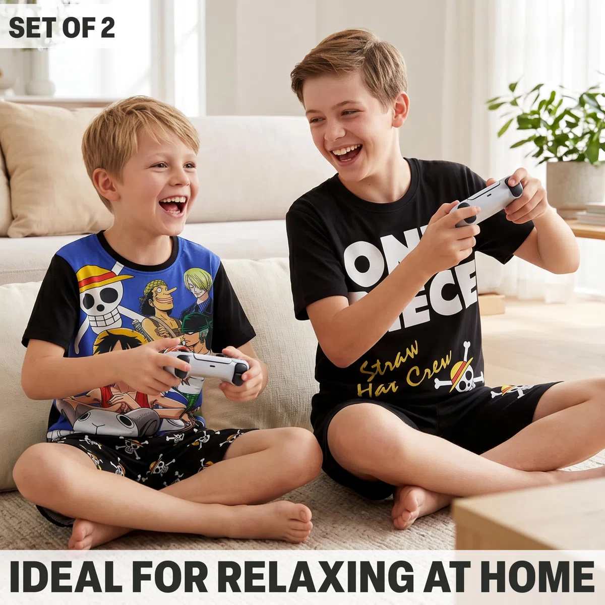 Get Trend One Piece | Dragon Ball Z Ensemble Pyjama Enfant Garcon, Lot de 2 Été avec T-Shirt Ras du Cou Manche Courte et Short Pyjama, Anime Merch Cadeau Garcon