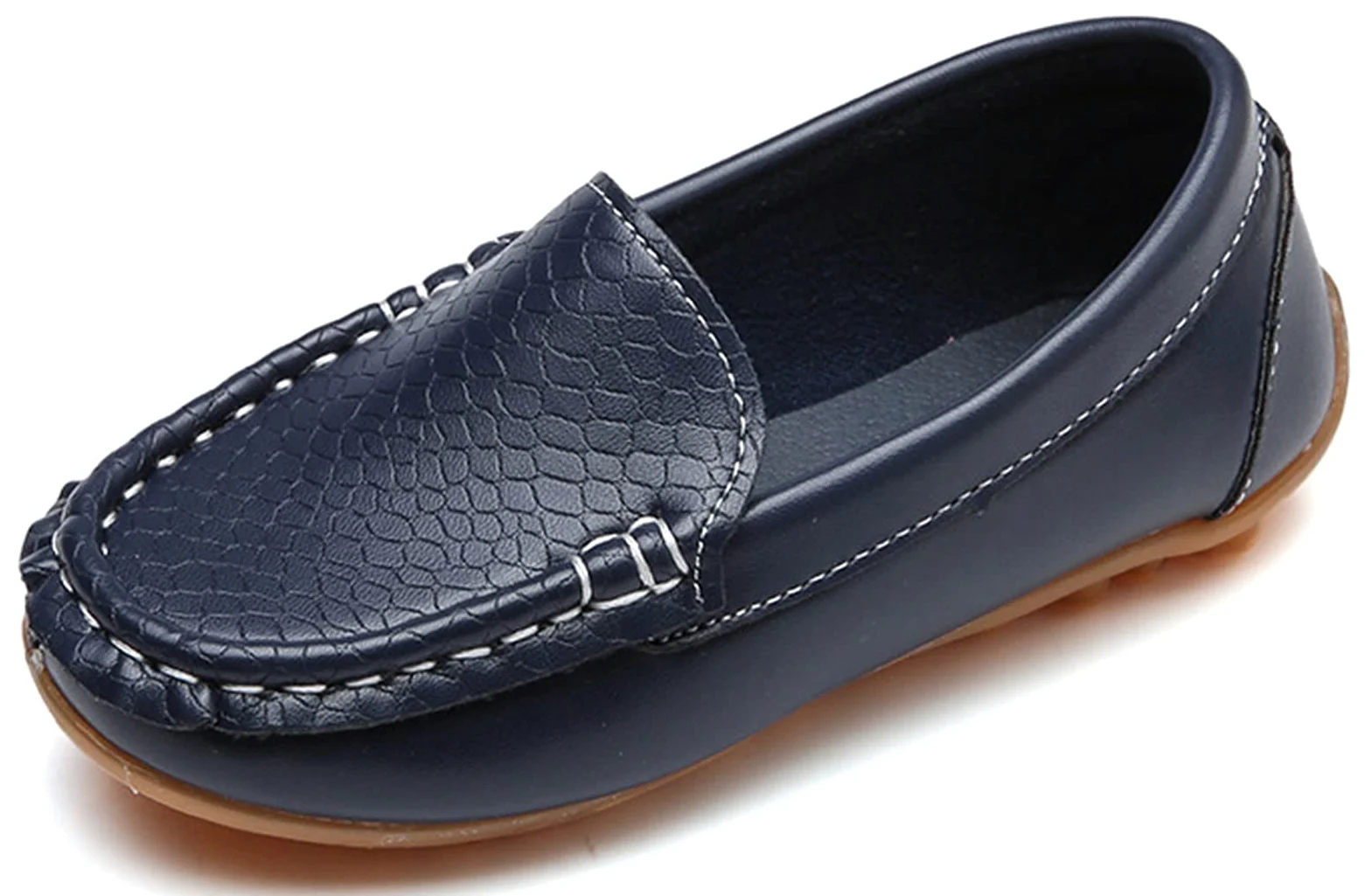 Mocassins pour Enfant Cuir Bateau Chaussures Garçon Mode Oxford Chaussures Fille Décontracté Confortable Mocassin Plates Loafers, Bleu foncé 25 EU = 26 CN
