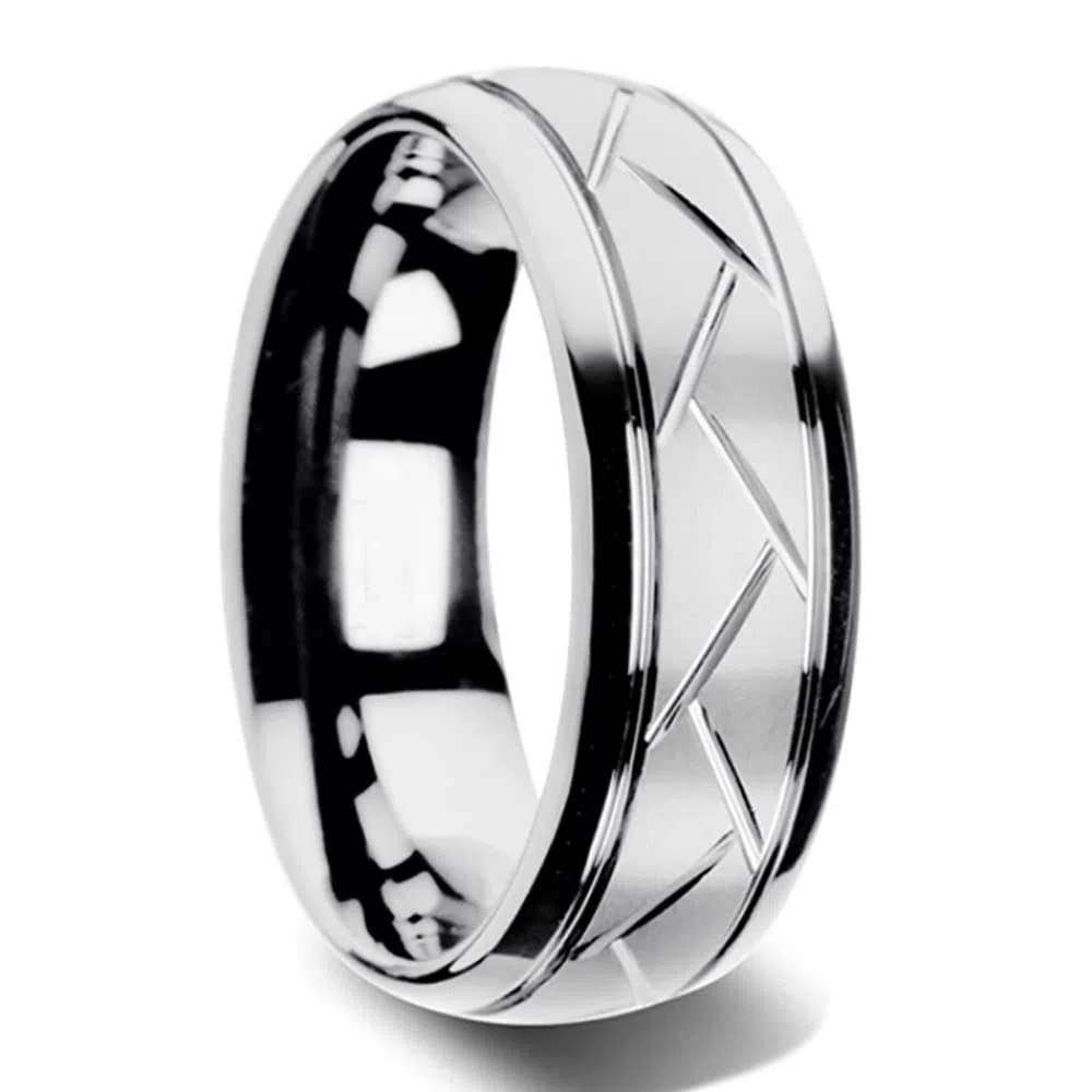 ZENSE - Bague homme argentée brillante avec rainures ZR0176