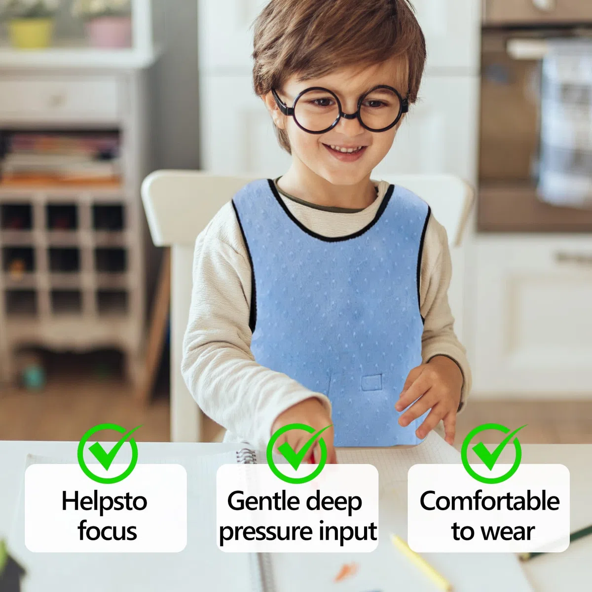 Enfant Weighted Vest, Gilet Ajustable Enfant, Outil D'aide à La Psychomotricité pour Enfants, Vêtement Sensoriel pour Autistes, Enfants de Tdah, Confort par Pression Profonde un Sentiment de Sécurité