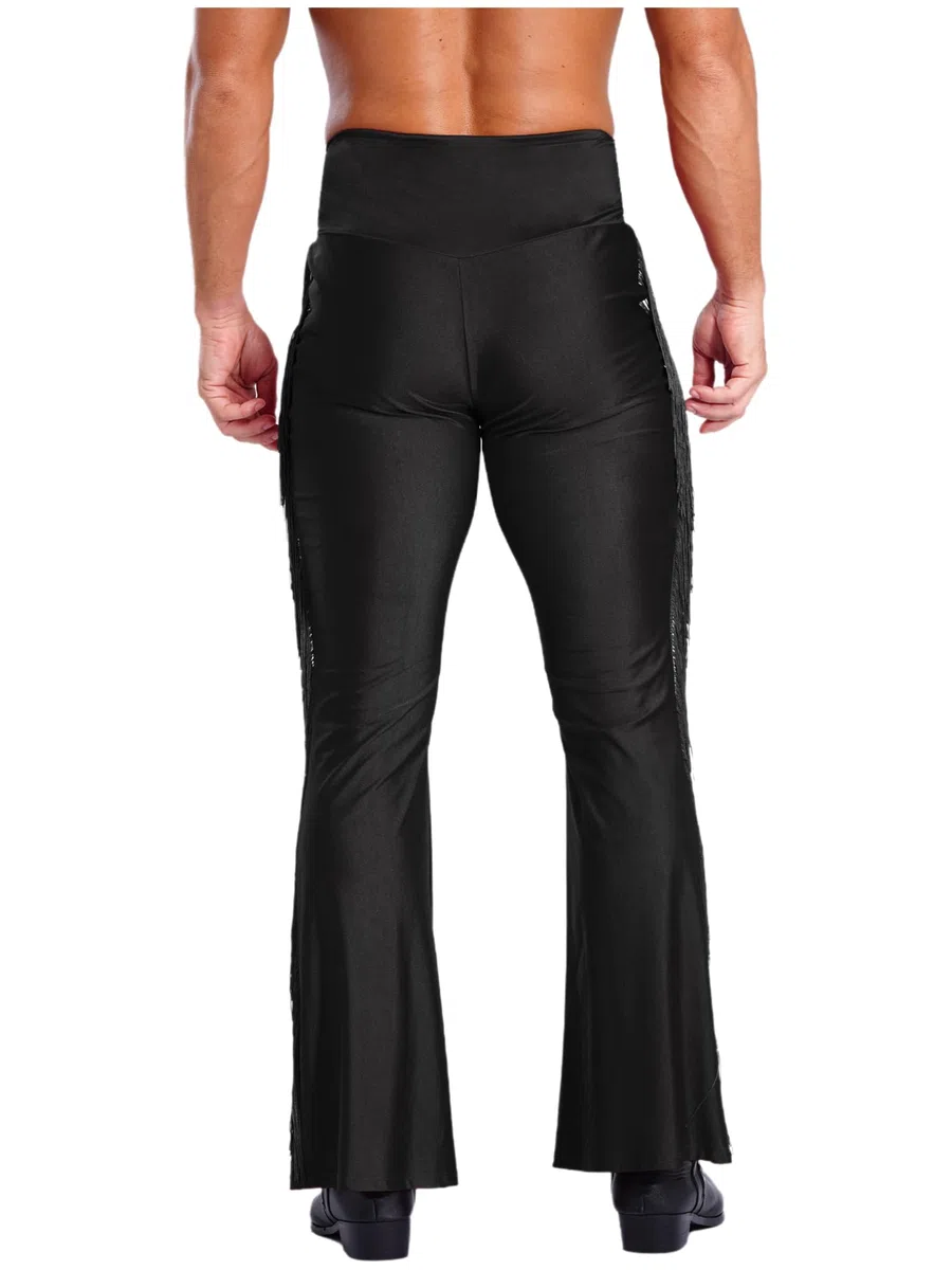 Oyolan Ensemble de Patinage Artistique Homme Justaucorps Patinage sur Glace Strass Manches Longues Pantalon Frangé Costume