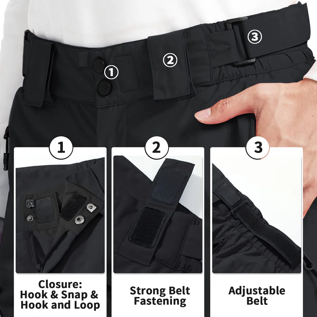 aoli ray Pantalon de Ski Homme Imperméable avec Bretelles Amovibles Pantalon de Ski de Fond Homme Pantalon de Polaire Coupe pour Ski/Patinage/Randonnée