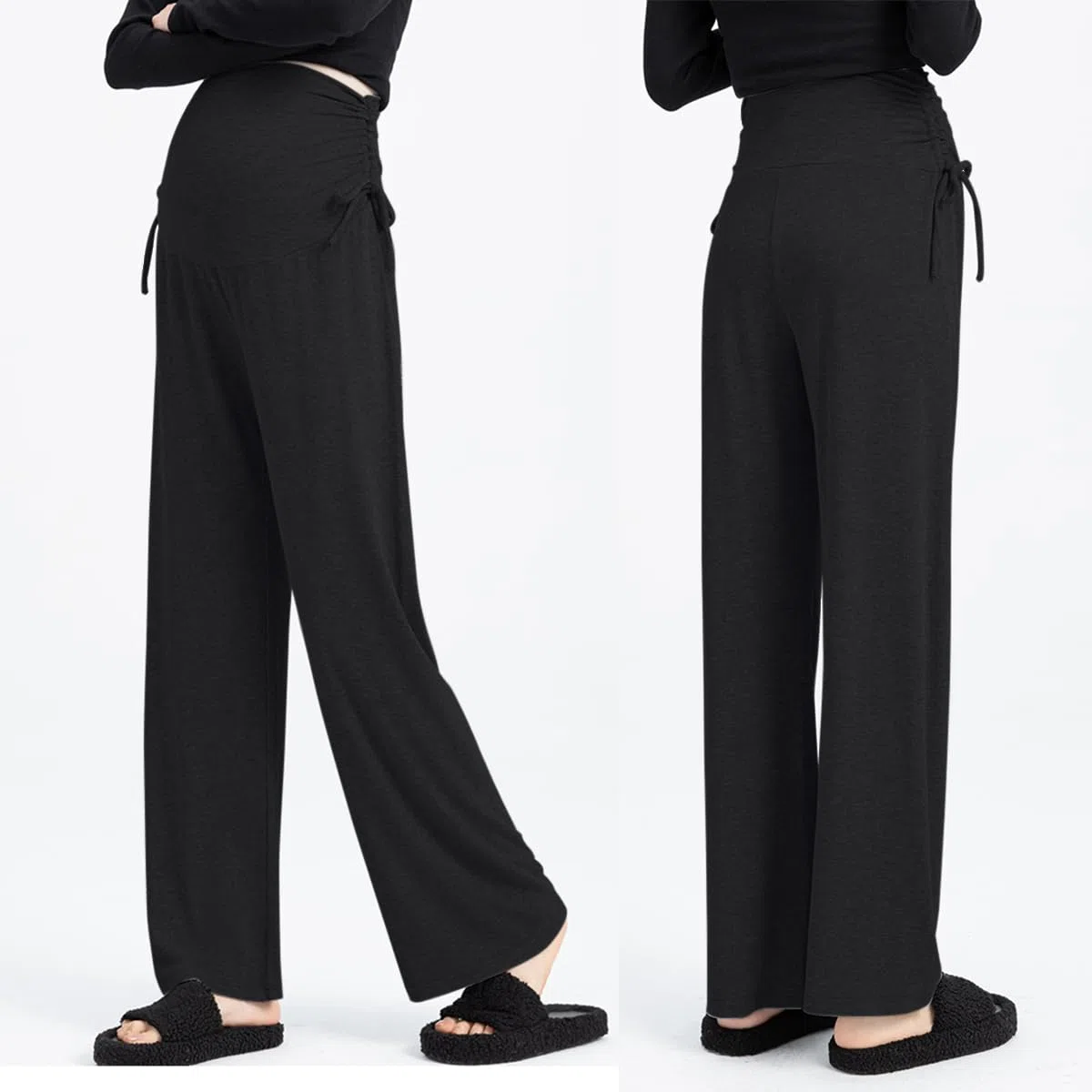Pantalon de maternité à Jambes Larges et Décontractées Pantalons de Grossesse Fluide décontractés d'été, Amples, Ceinture réglable, à la Cheville pour Femmes Enceintes