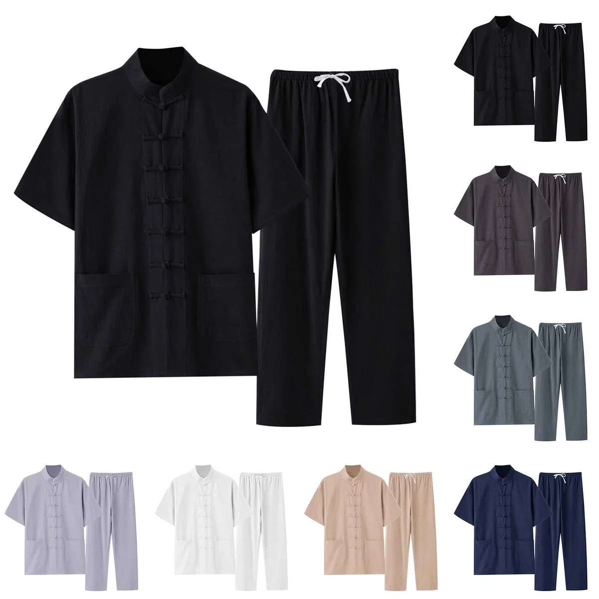 Costume pour homme Style chinois traditionnel Kung Fu, Tai Chi Combinaison en lin 2 pièces Manches longues Coton Lin Chemise et pantalon Léger Respirant Combinaison d'été Loisirs Jogging