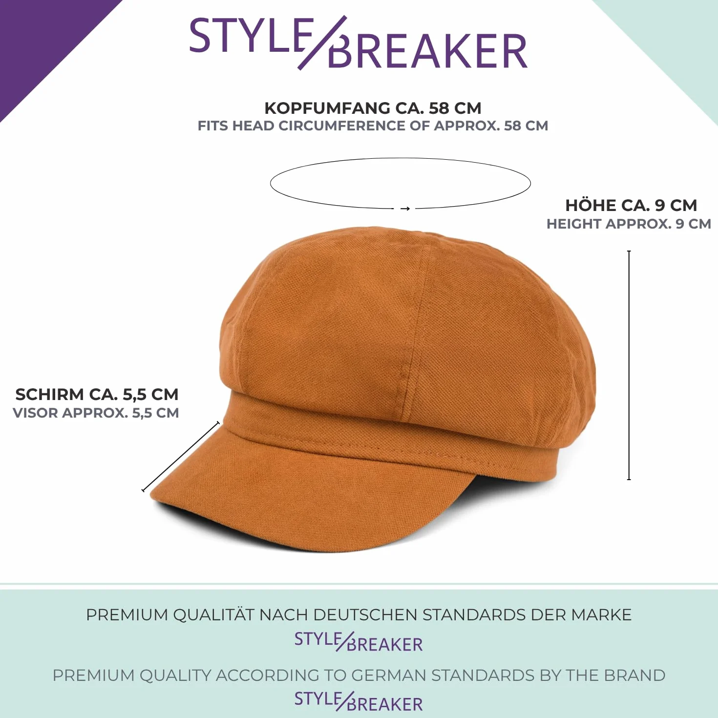 styleBREAKER Ladies Soft Fabric Balloon Cap, Peaked Hat Vintage Style, Bakerboy Slider Cap, Newsboy Cap 04023086