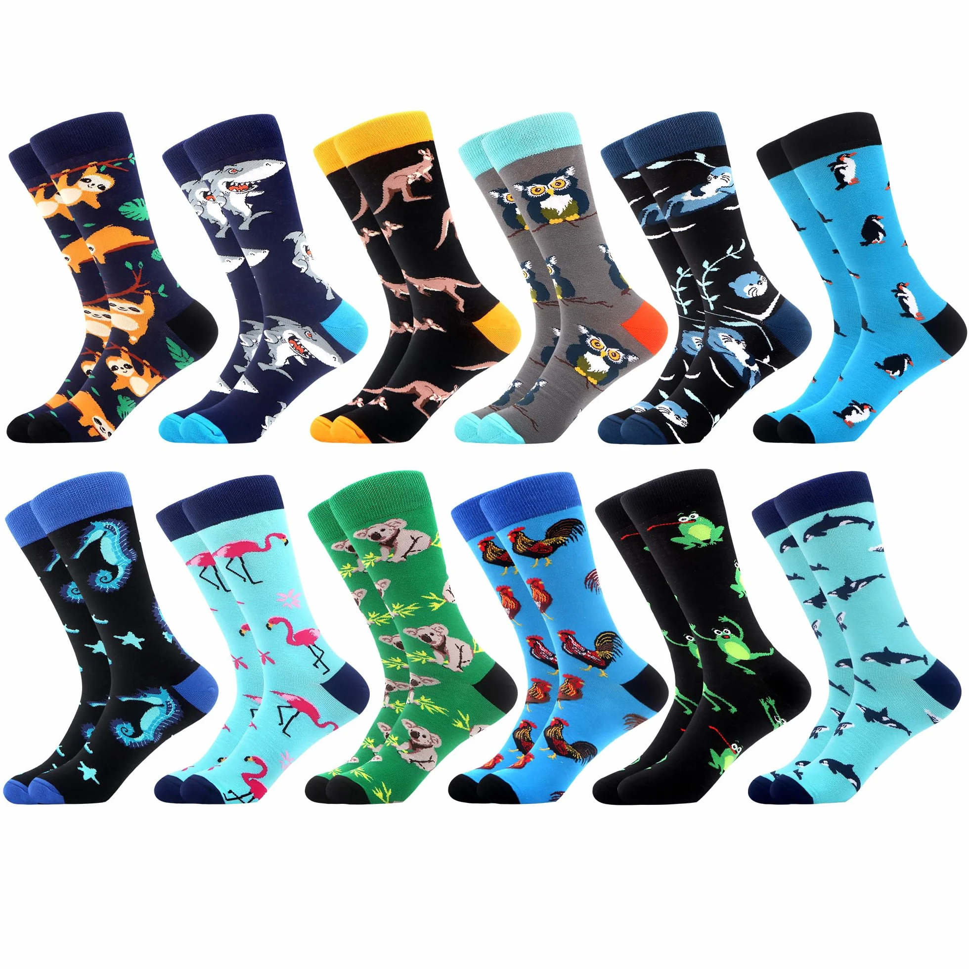 WeciBor 12 Paires Chaussettes Amusantes et Décontractées Pour Homme Colorées Chaussettes en Coton Motif