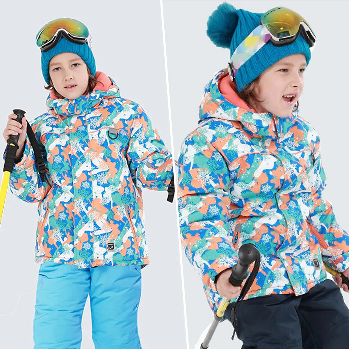 Combinaisons de Neige Enfant Garçon à Capuche Coupe-vent et Imperméable Combinaison de Ski Fille en Polaire Chaude Vêtements de Ski
