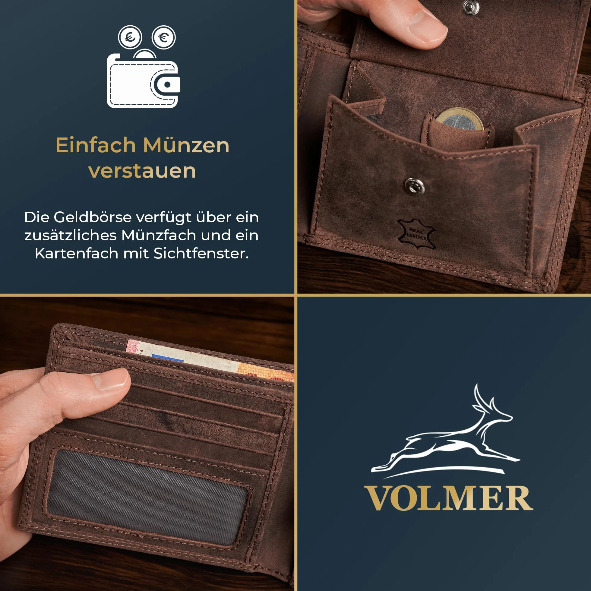 Fa.Volmer Portefeuille Fin en Cuir véritable, particulièrement Confortable et Extra Stable Blocage RFID #Easycomfort (Brun/Marron)