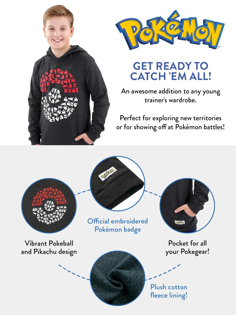 Pokémon Sweats à Capuche Garçon | Sweat Pikachu Garçon avec Motif Pokéball | Pull Enfant