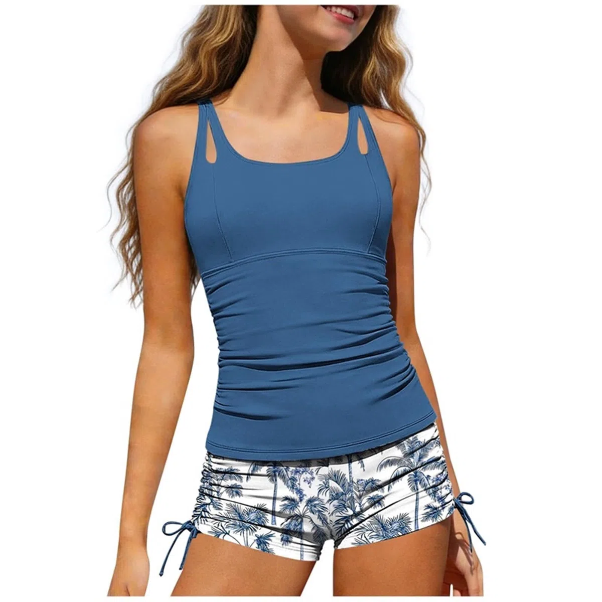 Tankini pour adolescentes 2 pièces - Maillot de bain rembourré - Haut + short de bain - Imprimé hawaïen