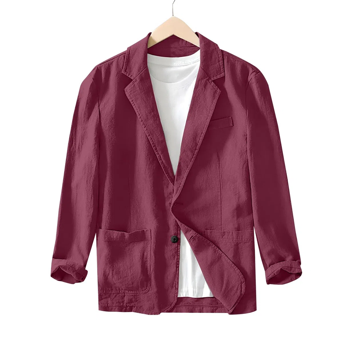 Veste d'été en lin pour homme - Blazer décontracté en coton et lin avec deux boutons - Veste simple et décontractée - Veste de costume pour les loisirs - Veste de transition pour homme - Coupe droite
