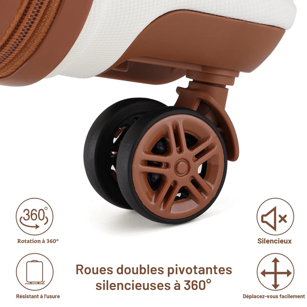 Kono Set de 6 Valises de Voyage Rigide (55/65/74cm) à 4 roulettes, avec Vanity Case, Sac de Voyage Pliable pour Le Sport et Trousse de Maquillage, Blanc Crème