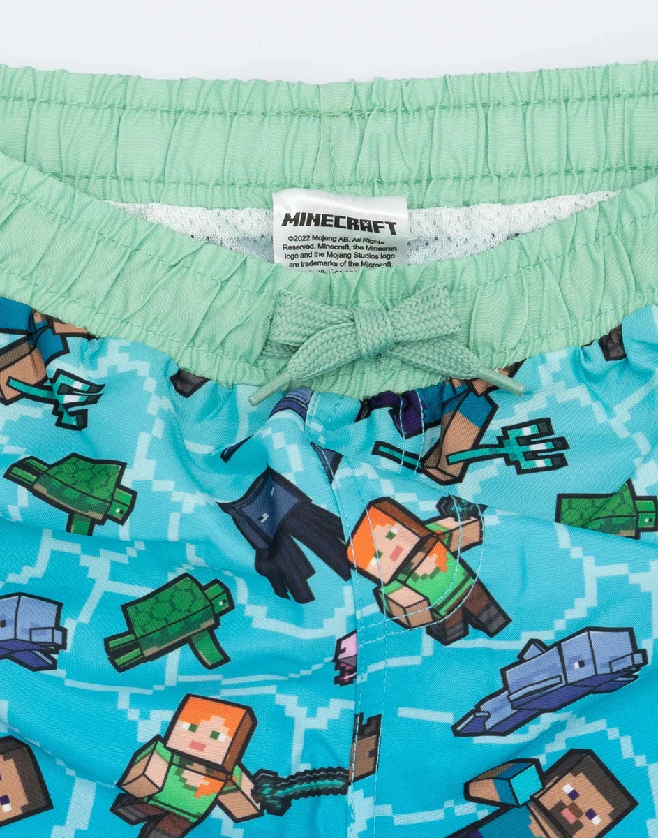 Minecraft Short de Bain pour garçons | Options de Liane Bleue Verte OU Verte | Enfants Ados Creeper Steve Alex TNT Explosif Personnages Gamer Pantalon de Natation Malles