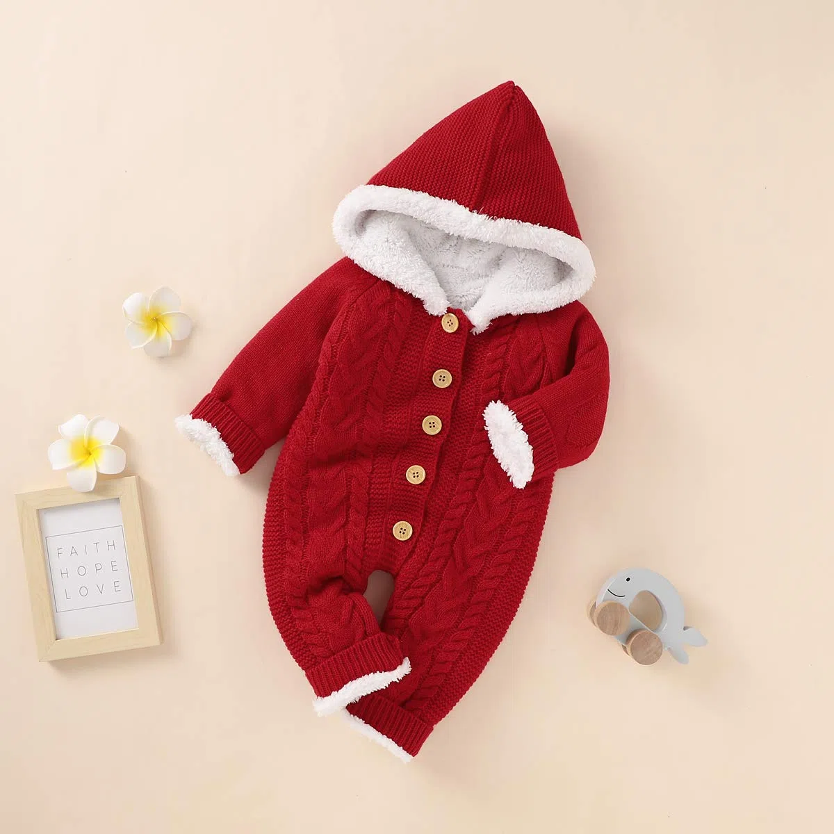Hinzonek Bébé Tricoté Polaire Doublé Combinaison de Neige Infantile Garçon Fille Hiver Chaud Barboteuse Combinaison Vêtements de Noël