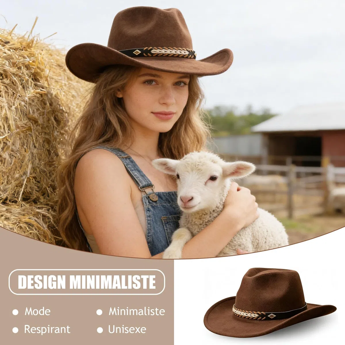 MYKAGS Chapeau de Cowboy Unisexe en Feutre à Large Bord et Taille Ajustable, adapté aux Tenues en Jean et aux activités de Plein air (Marron café)