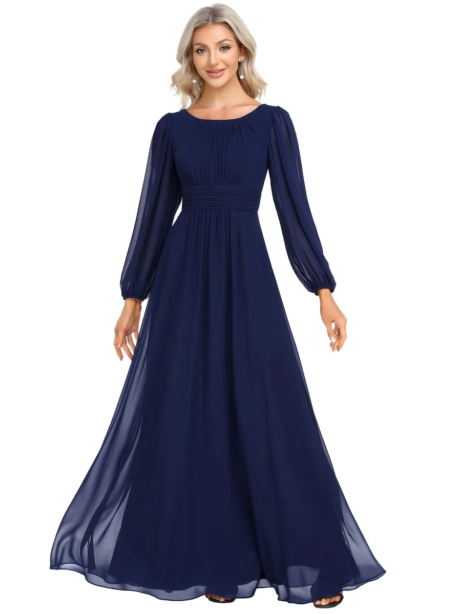 Ever-Pretty Robe Demoiselle d'honneur Femme Longue Manches Longues Col Rond Mousseline Chic ES0106B