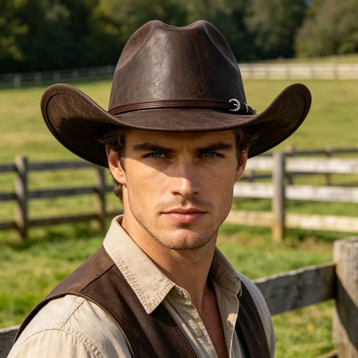 Générique Chapeau de Cowboy Western Occidental pour Hommes Femmes, Léger, en Cuir, Fabriqué À Main, À Large Bord, Ajustable, Durable, Chapeau D'outback Accessoires De Fête