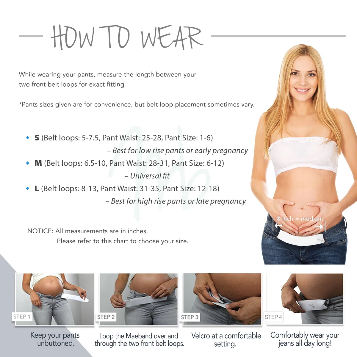 Maeband Ceinture de grossesse ceinture maternité - transformez votre jeans femme en pantalon grossesse - ceinture femme enceinte